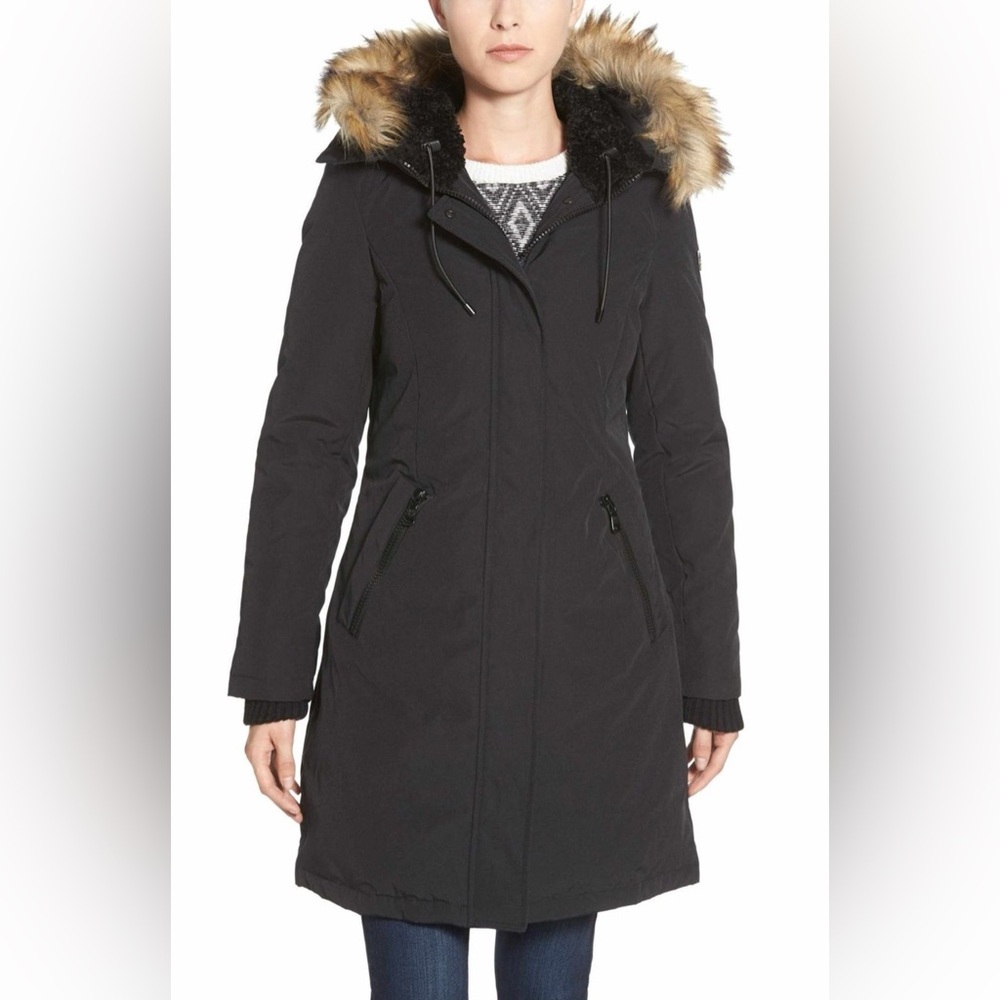 Vince Camuto Black Parka Jacket with Fur Trim